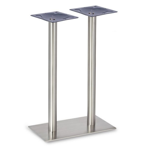 Profile Brushed Steel Twin Low Table Legs - Round Columns - Poseur Height