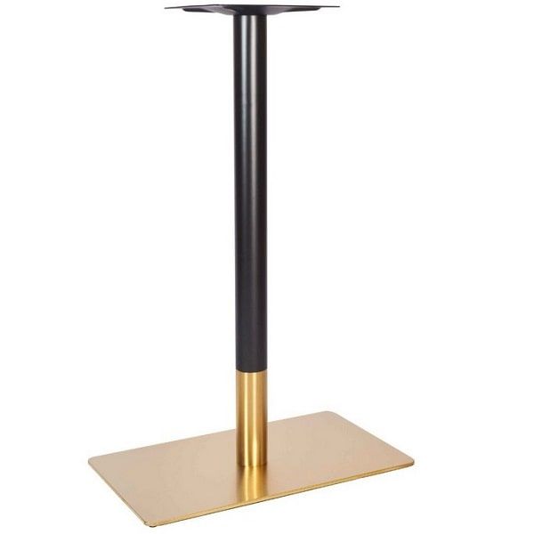 Vintage Brass Rectangle Single Pedestal Table Base - Black Column - Poseur Height
