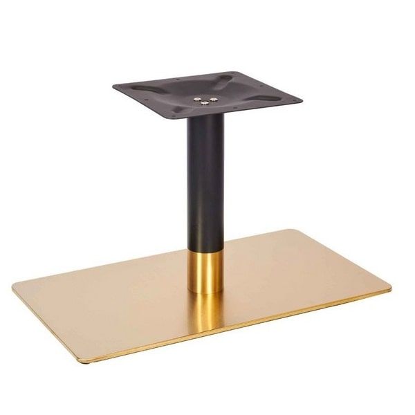 Vintage Brass Rectangle Single Pedestal Table Base - Black Column - Coffee Height