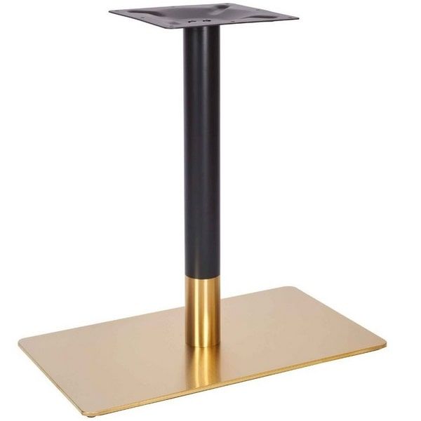 Vintage Brass Rectangle Single Pedestal Table Base - Black Column - Dining Height