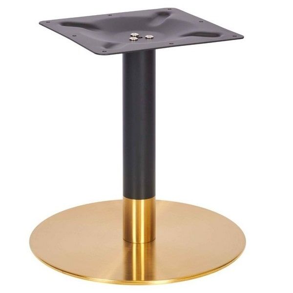 Vintage Brass Small Round Table Base - Black Column - Coffee Height