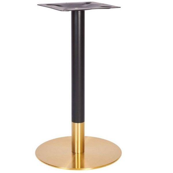 Vintage Brass Small Round Table Base - Black Column - Dining Height